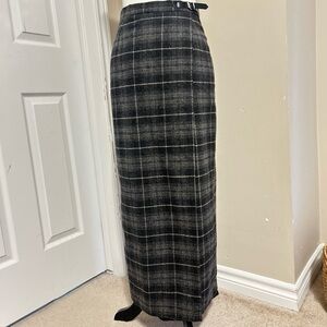 90s Vintage Steilmann Grey Plaid Maxi Skirt